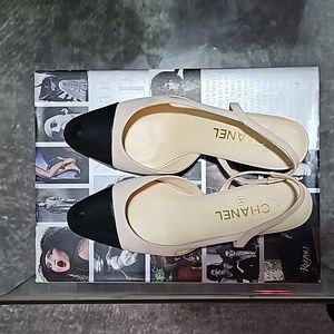 Chanel Cream and Black Captoe 65mm